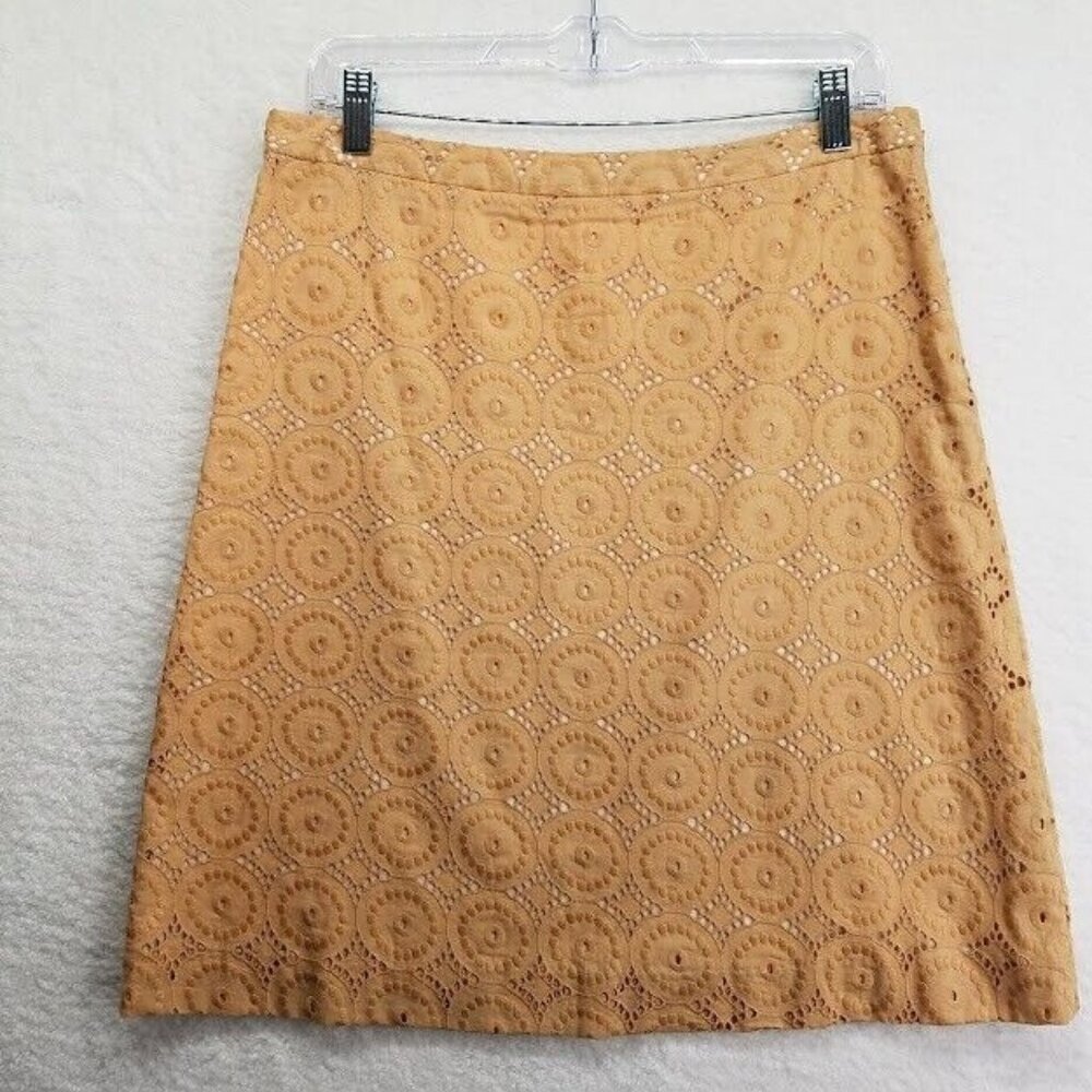 Banana Republic Womens A Line Eyelet Skirt Size 6 Beige Cotton Lined Side Zipper